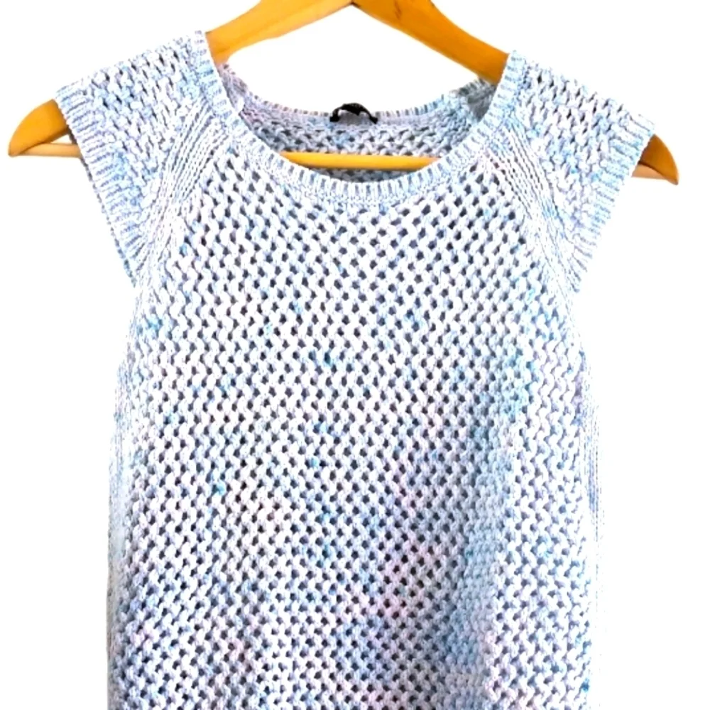 Y2K Talbots 100% Cotton Openwork Round-neck Crocheted Sweater Vest Blue& White - Picture 4 of 16